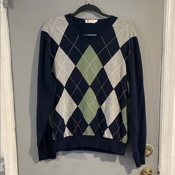 J. Crew 100% Cotton Argyle Vneck Sweater XL‎ - Picture 1 of 4